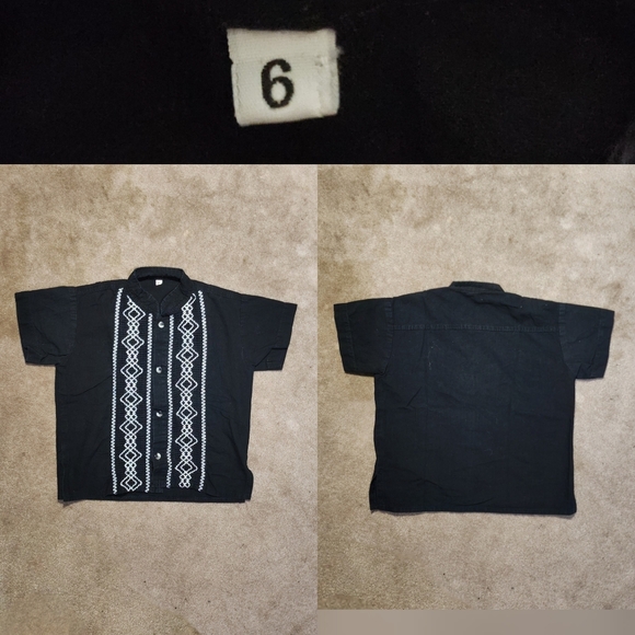 No Brand Other - Mexican/Cuba Black Guayabera Short Sleeve Shirt for Kids Sz 6